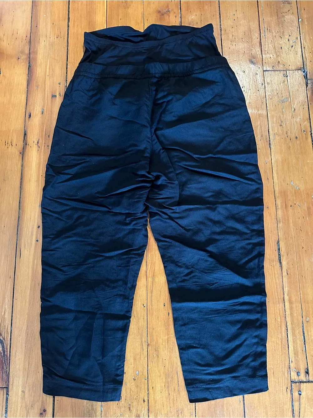 H&M MAMA Linen-Blend Drawstring Maternity Pants in Black, sz L, NWOT